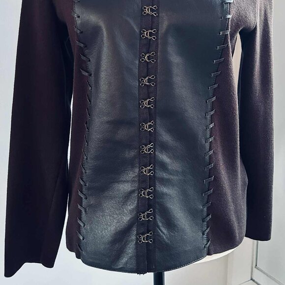 Nygård Collection Dark Chocolate Leather-Front Ladder-Laced Knit Jacket – US 8 - Picture 5 of 10